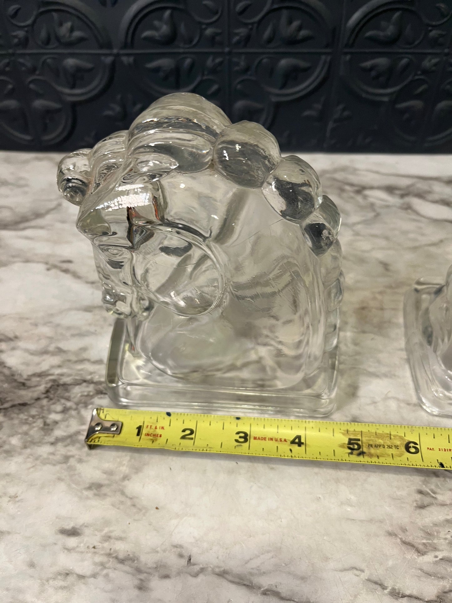 Clear glass horse head bookends x2