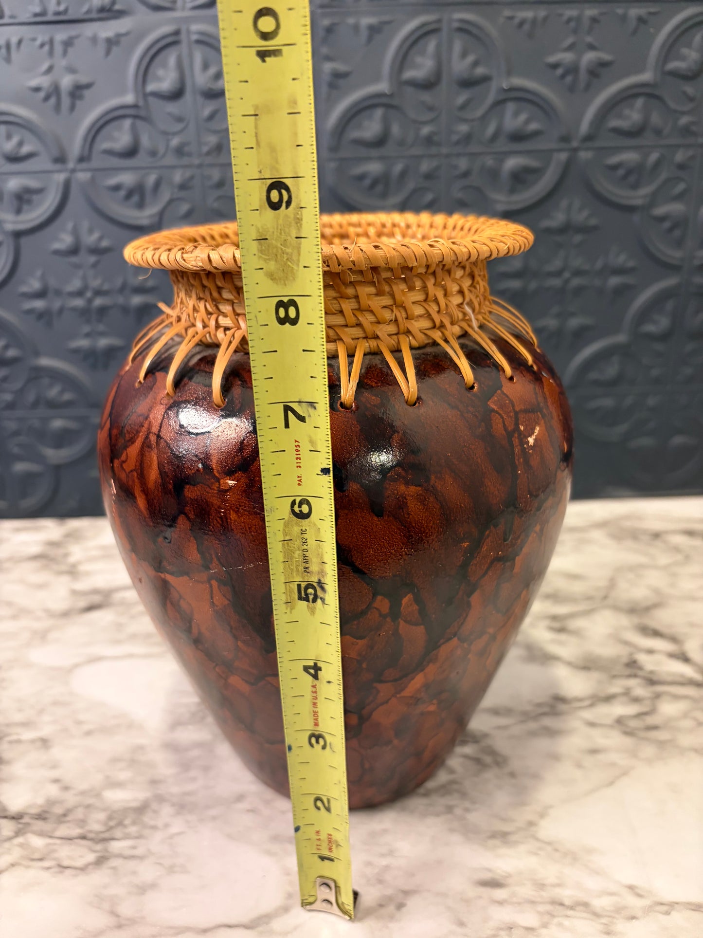 Brown Vase with Bamboo Wicker RIm