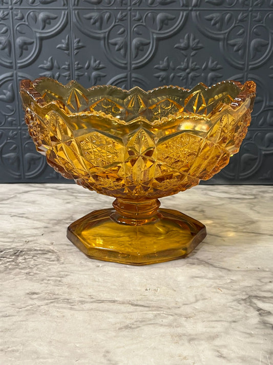 Kemble Wheaton Amber glass  sawtooth pedestal bowl