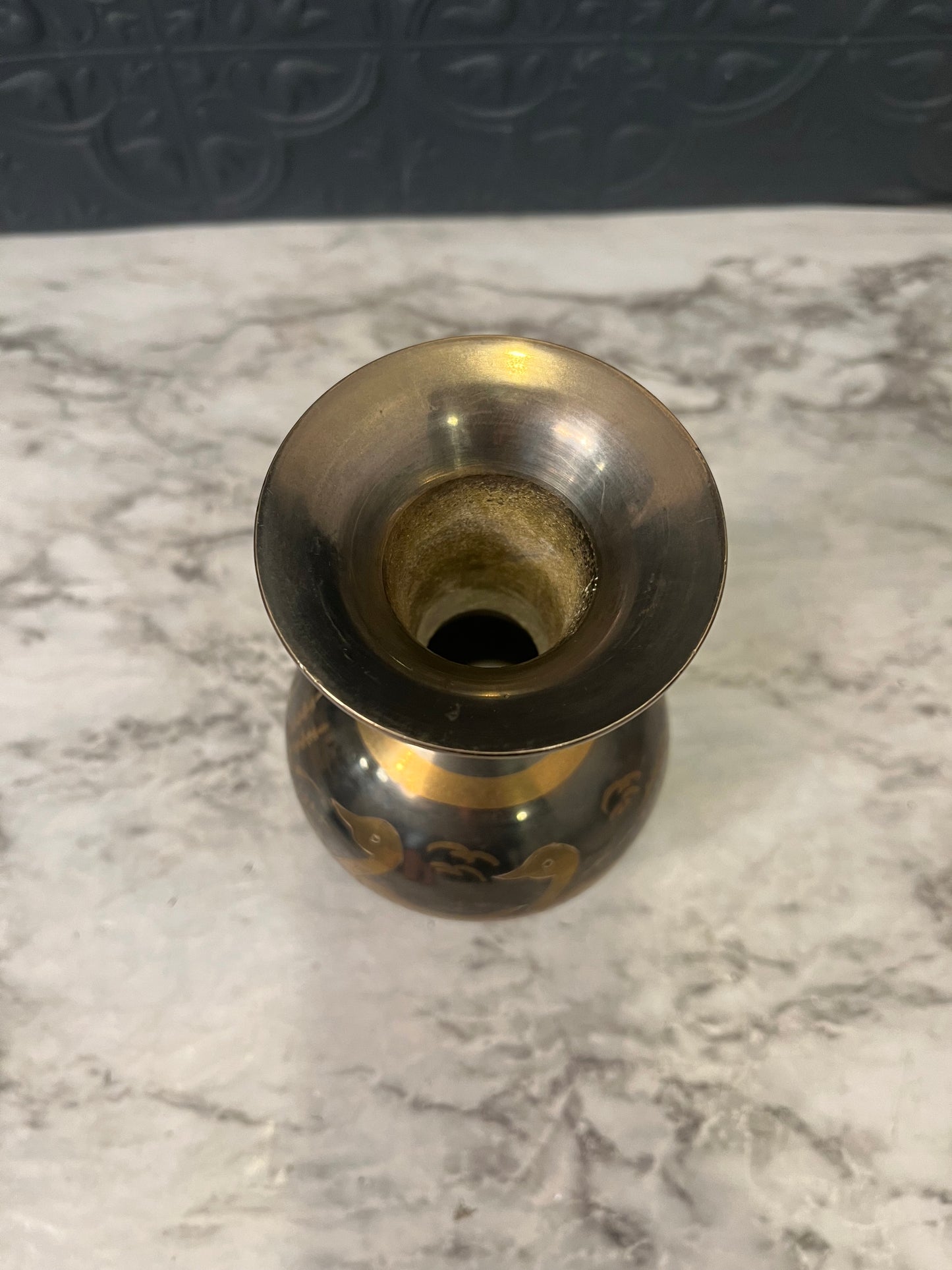 Etched Black and Gold Vase with Ducks