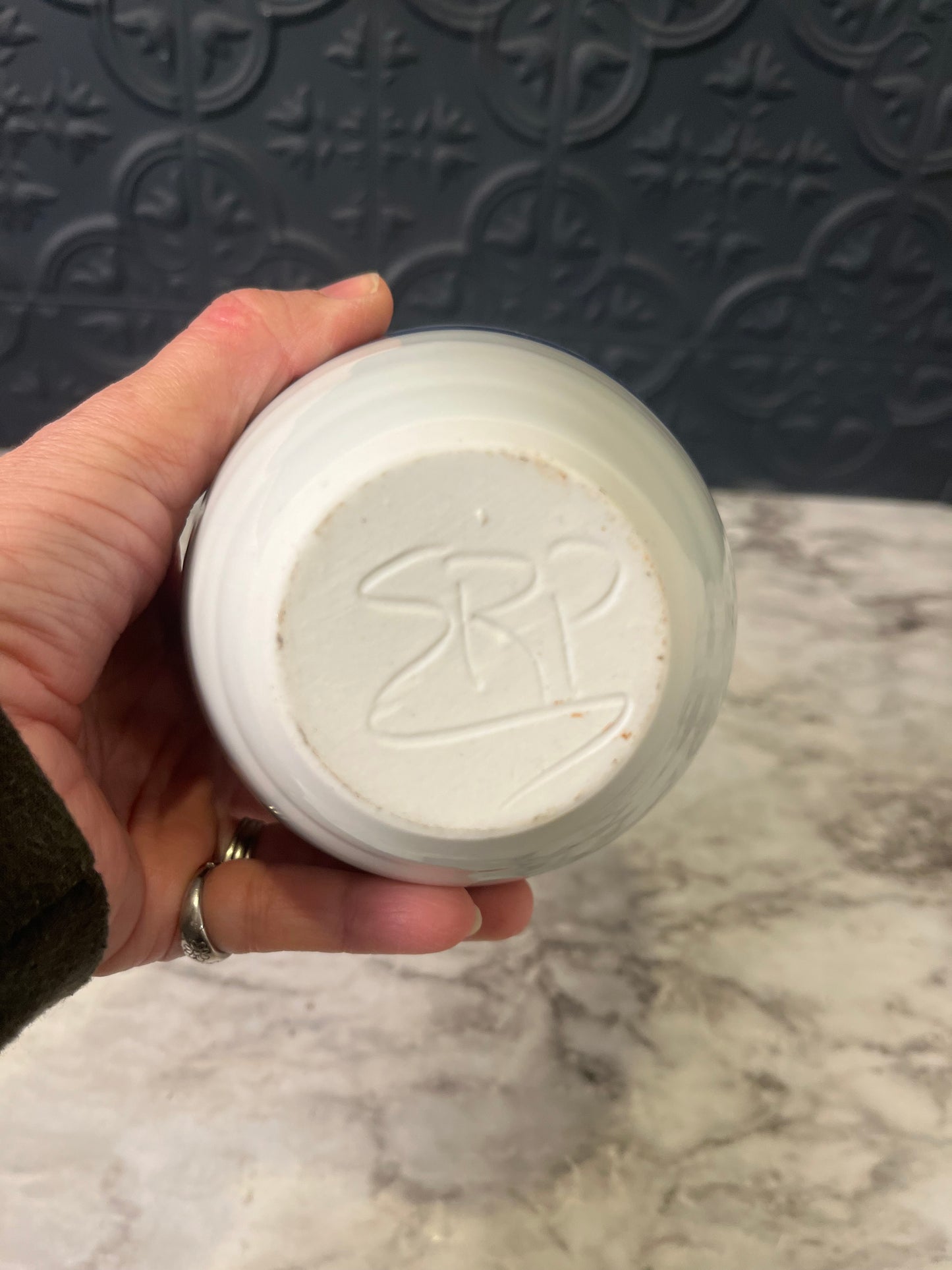 White Bud Vase with Blue Stripe