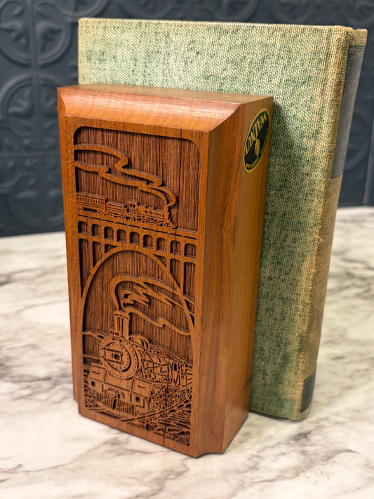 Walnut Wood Lazer Cut Train Bookends