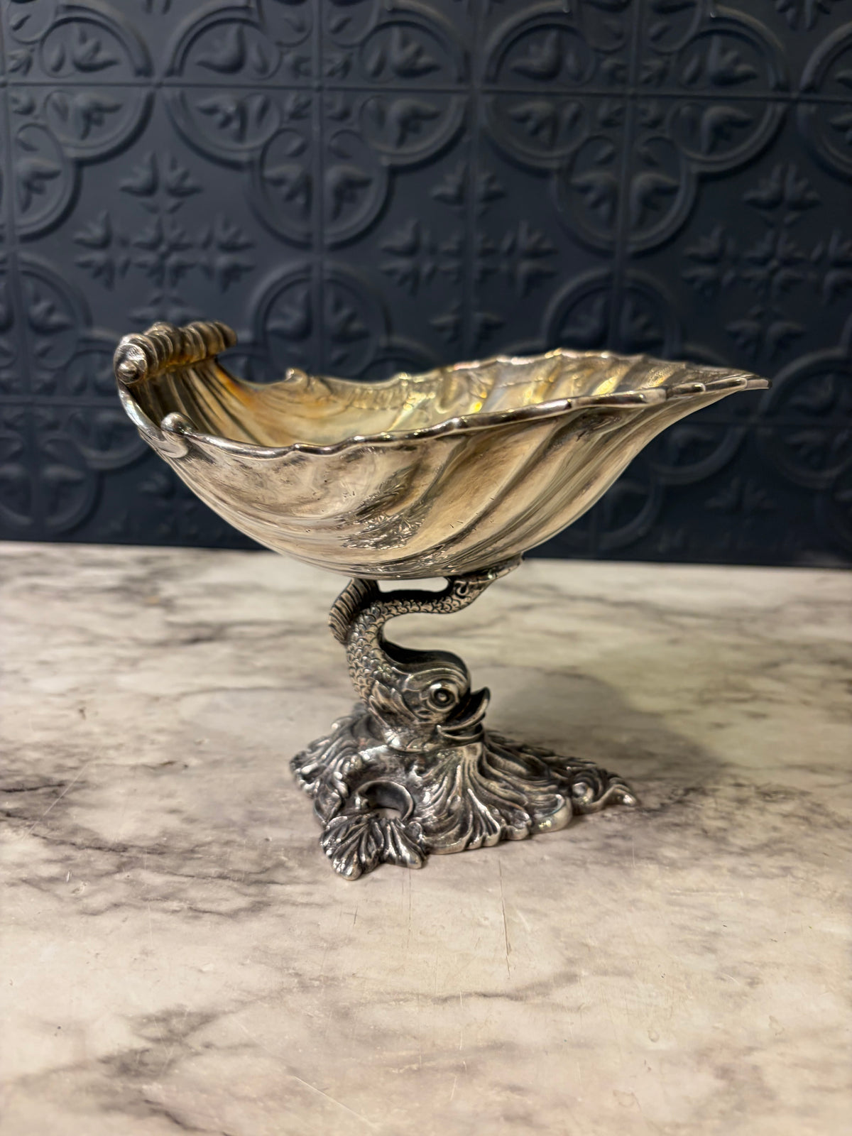 Silverplate Koi and Shell Pedestal Dish