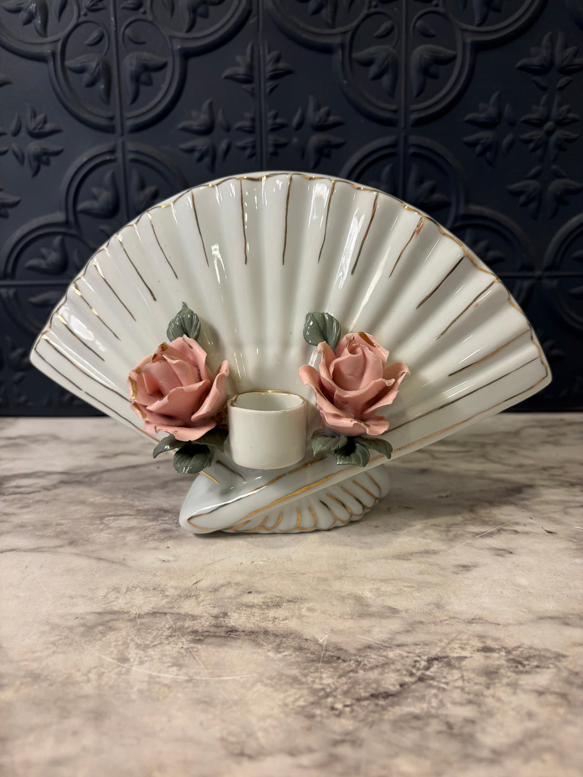 Porcelain Fan Wall Sconce with Roses