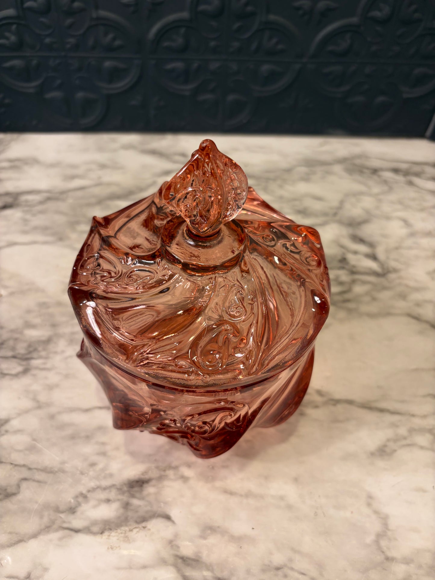 Fenton Pink Glass Swirl Candy Dish