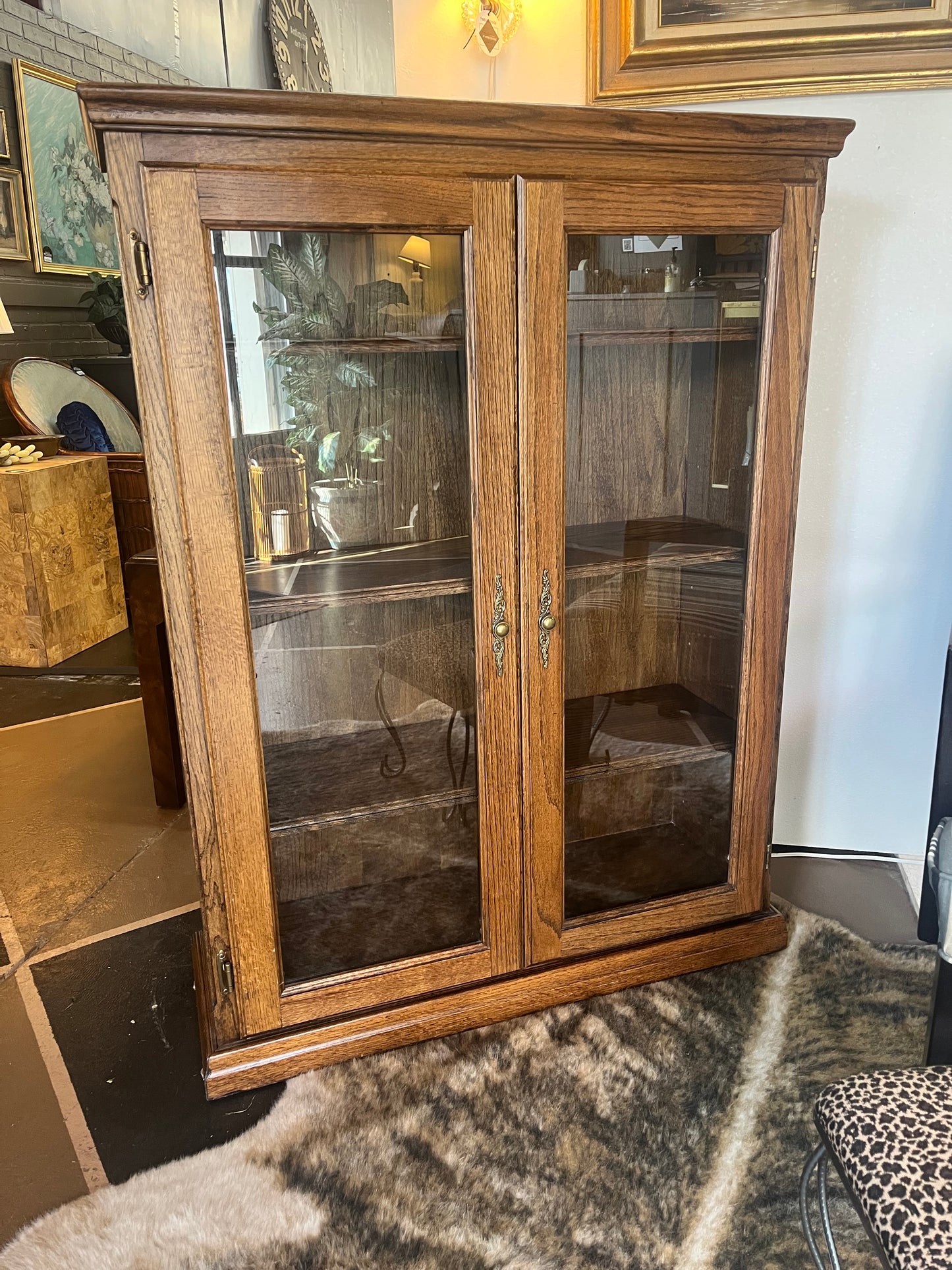 Dark Oak Bookcase with glass Doors