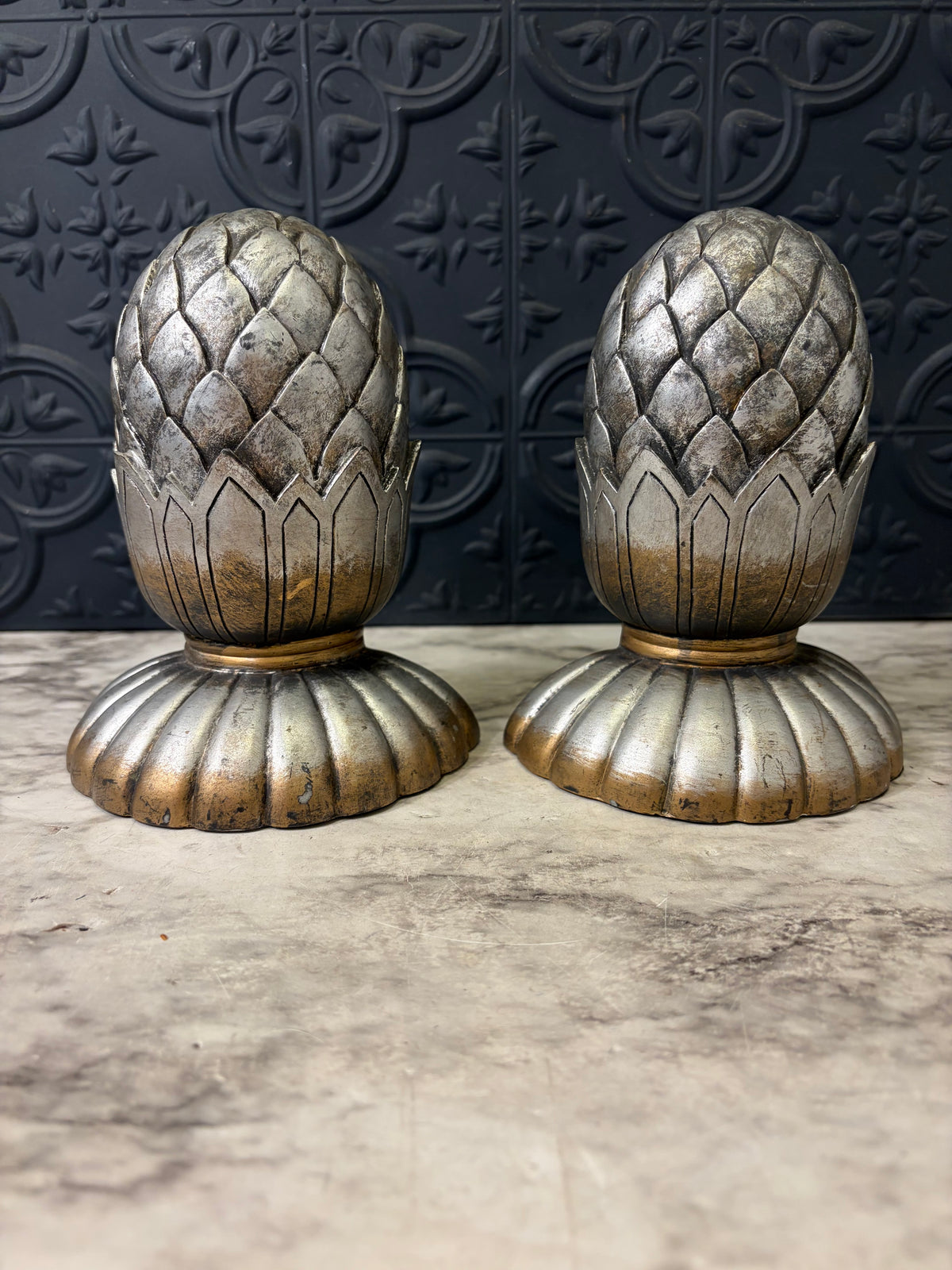 Silver Tone Artichoke Bookends