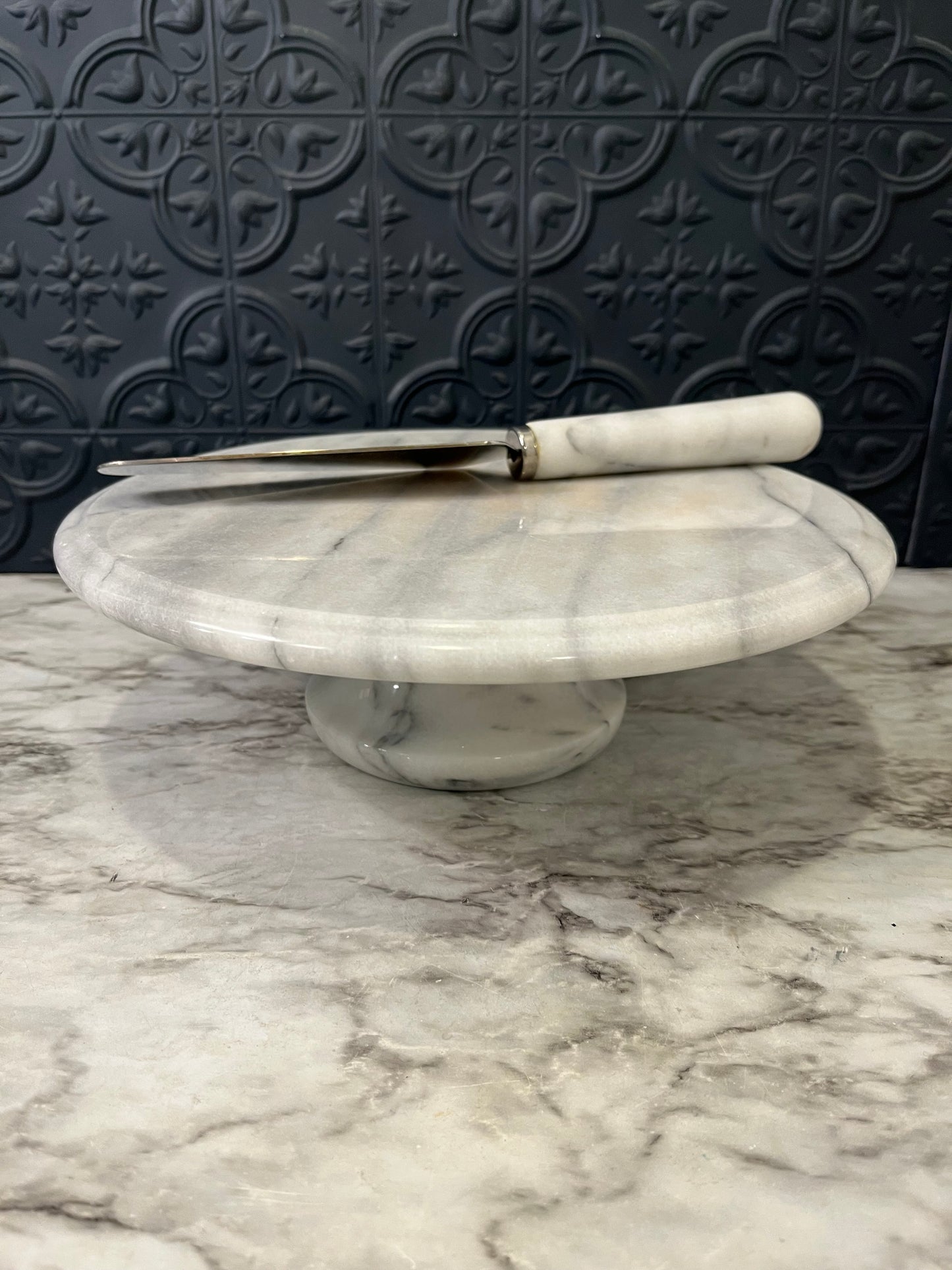 Marble Cake Stand with Cake Knife