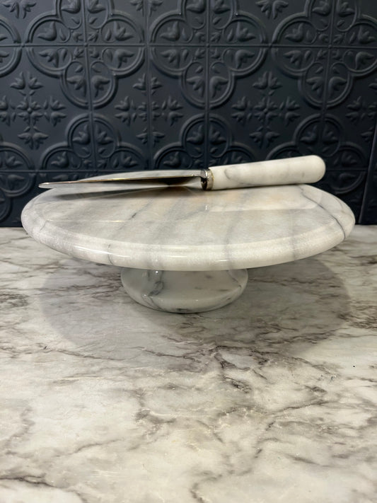 Marble Cake Stand with Cake Knife