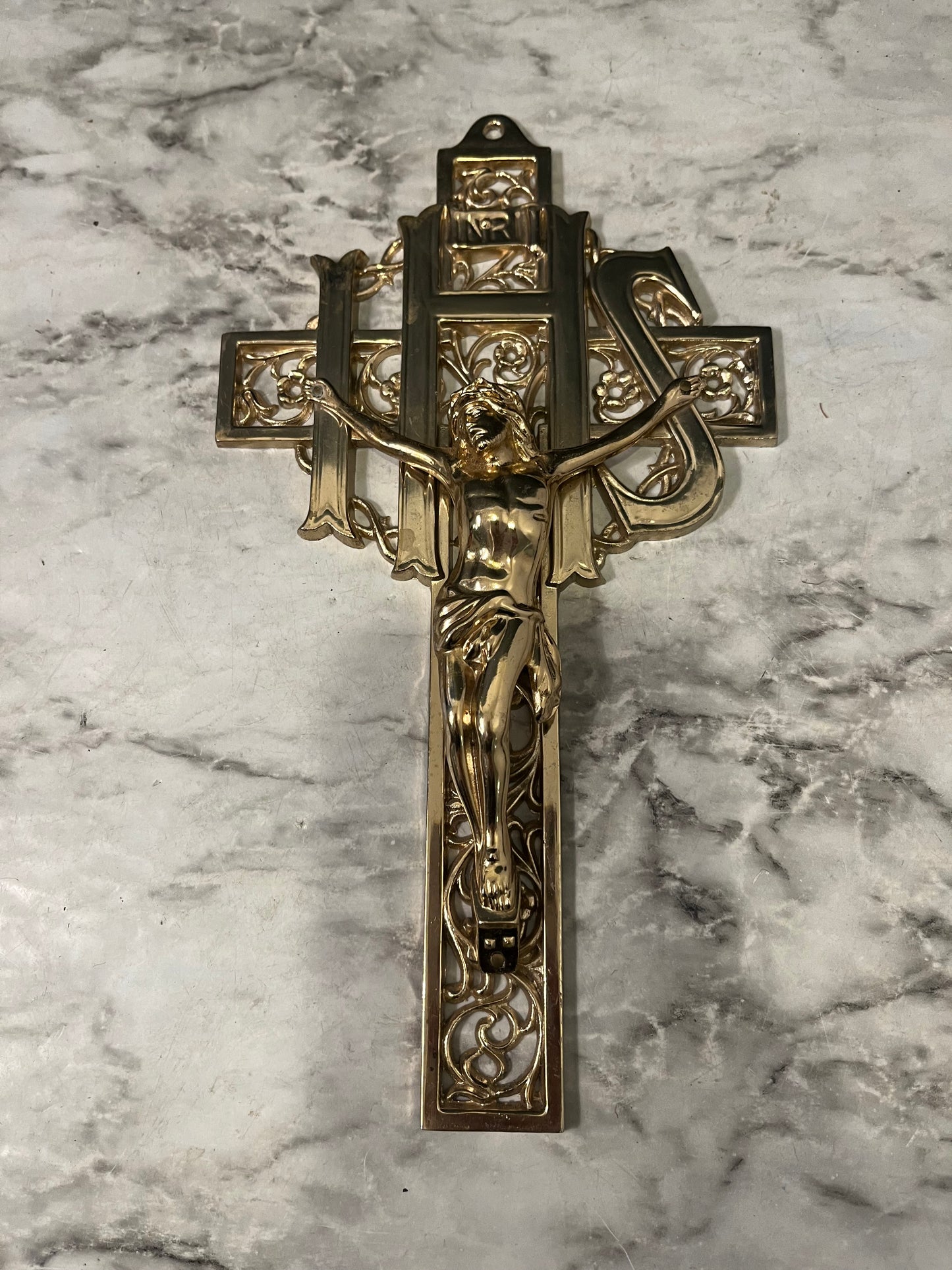Vintage Gold Tone Filigree Ihs Cross