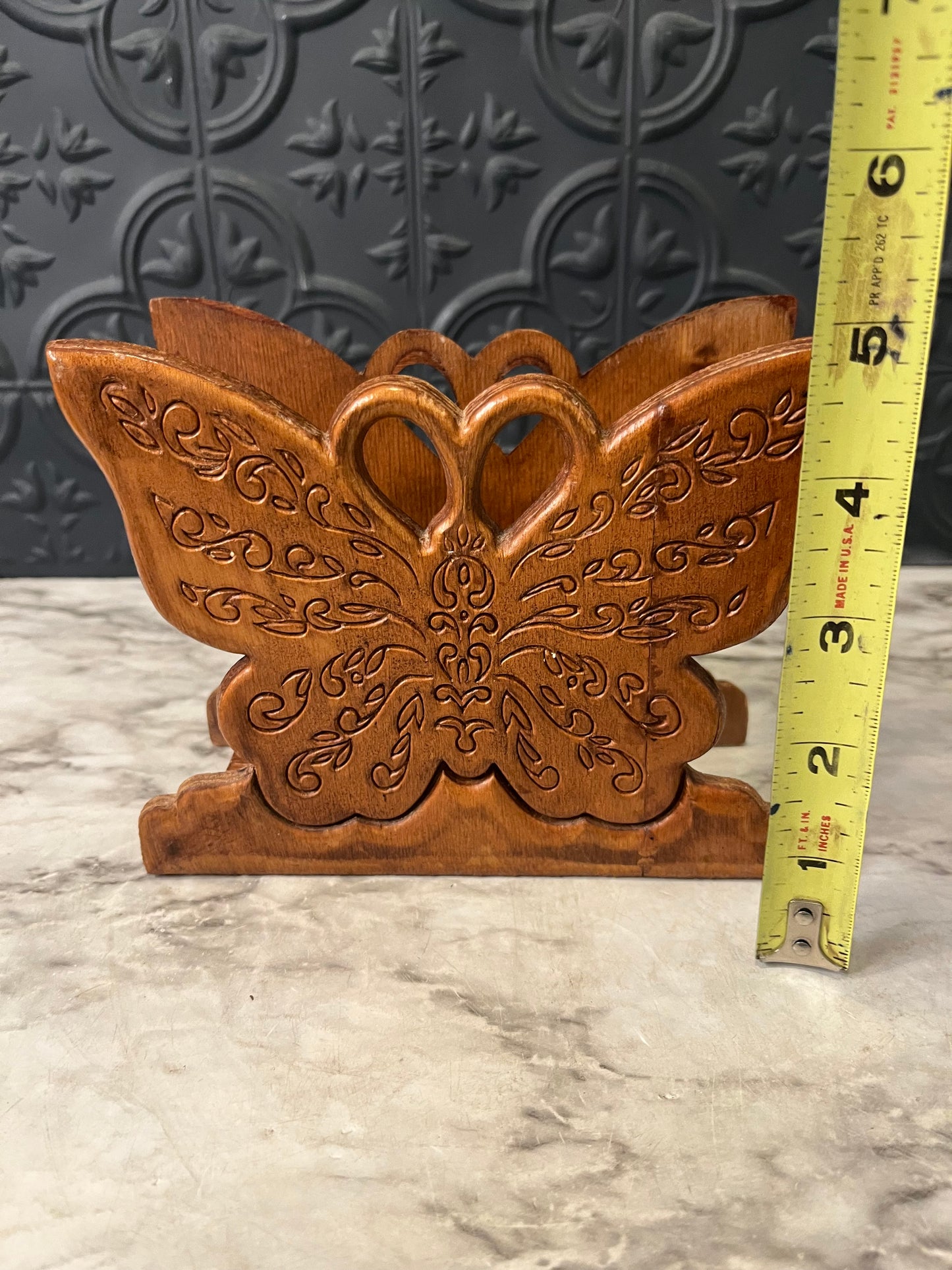 Wood Carved Butterfly Letter/Napkin Holder