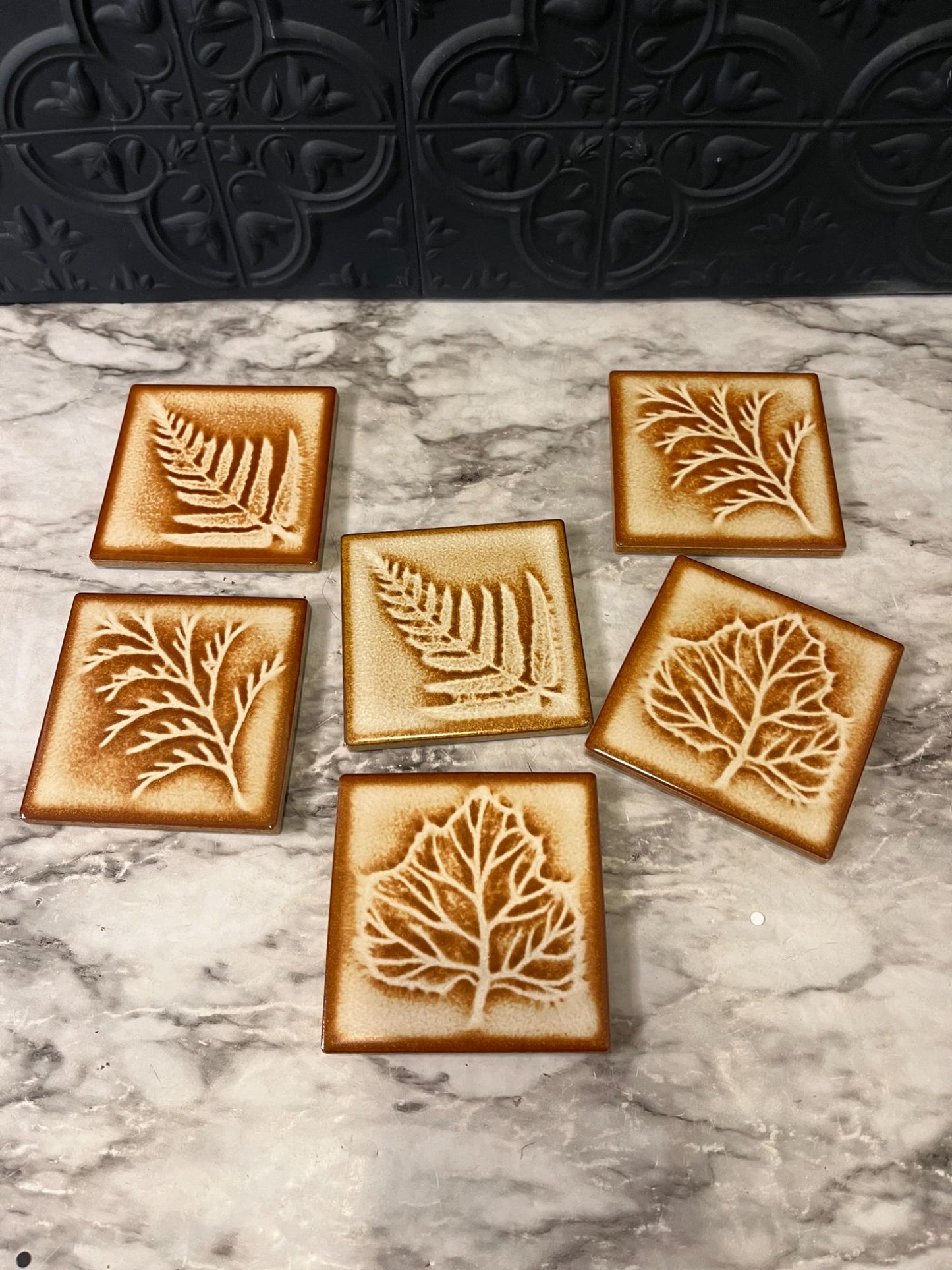 Set of 6 Ceramic Leaf Coasters