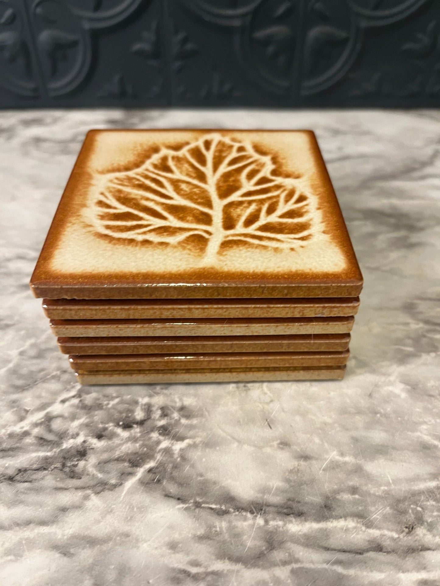 Set of 6 Ceramic Leaf Coasters