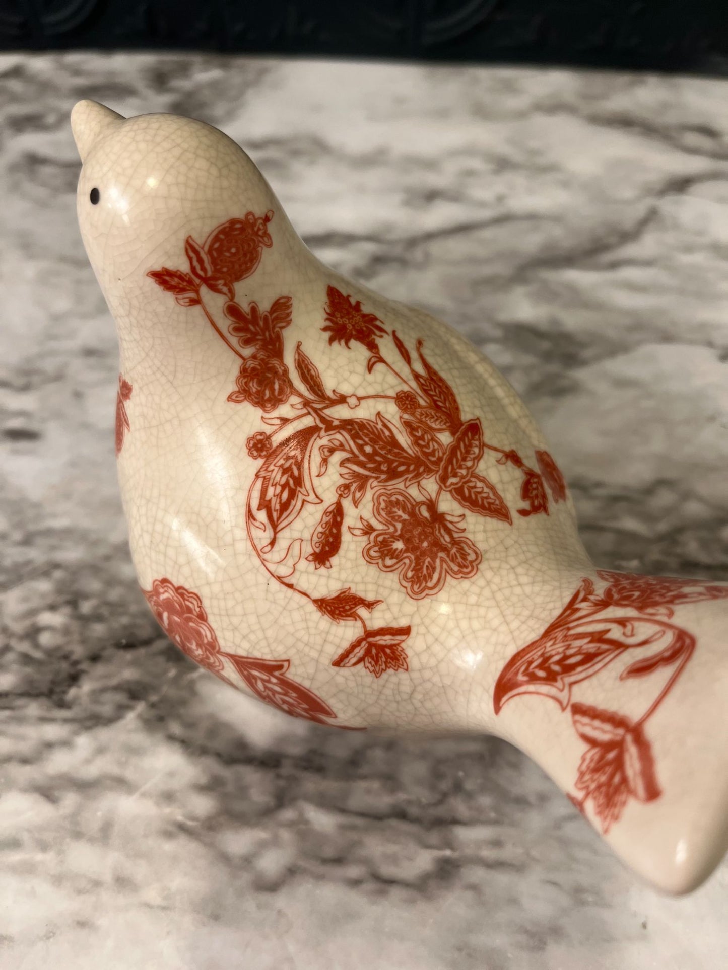 Cream Bird with Red Flowers