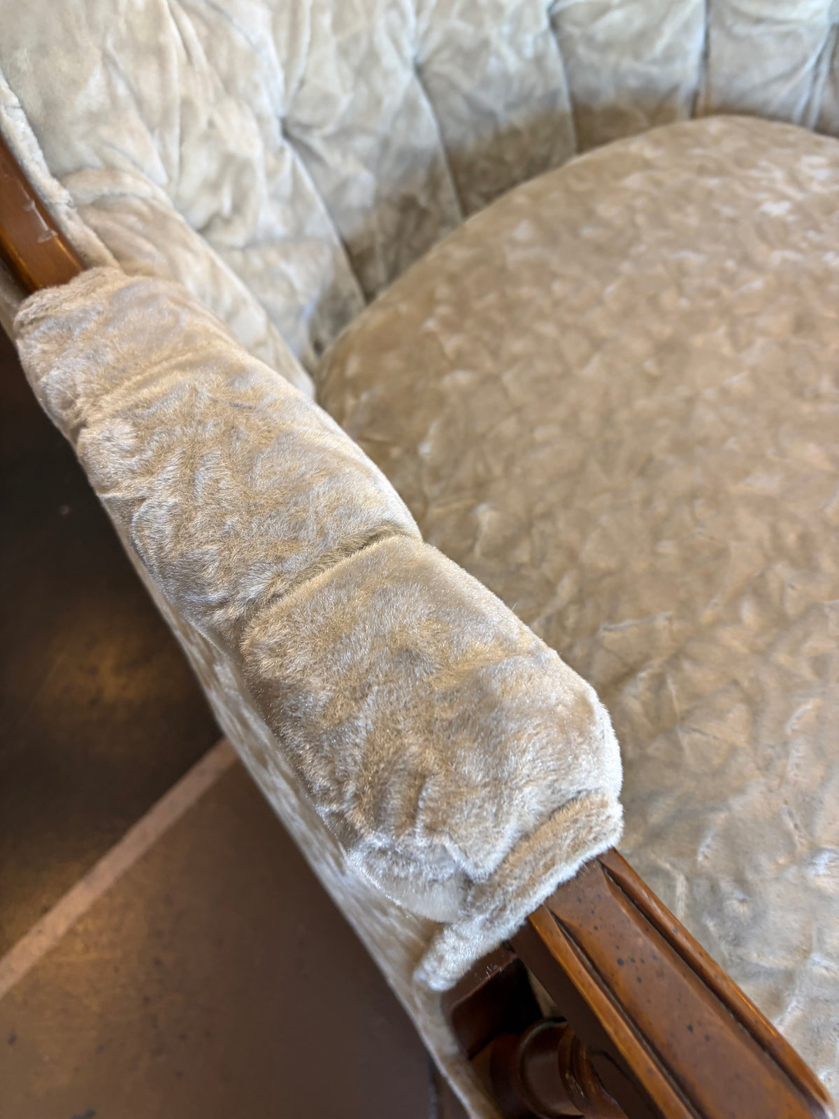 Cream Crushed Velved Curved Back Arm Chair