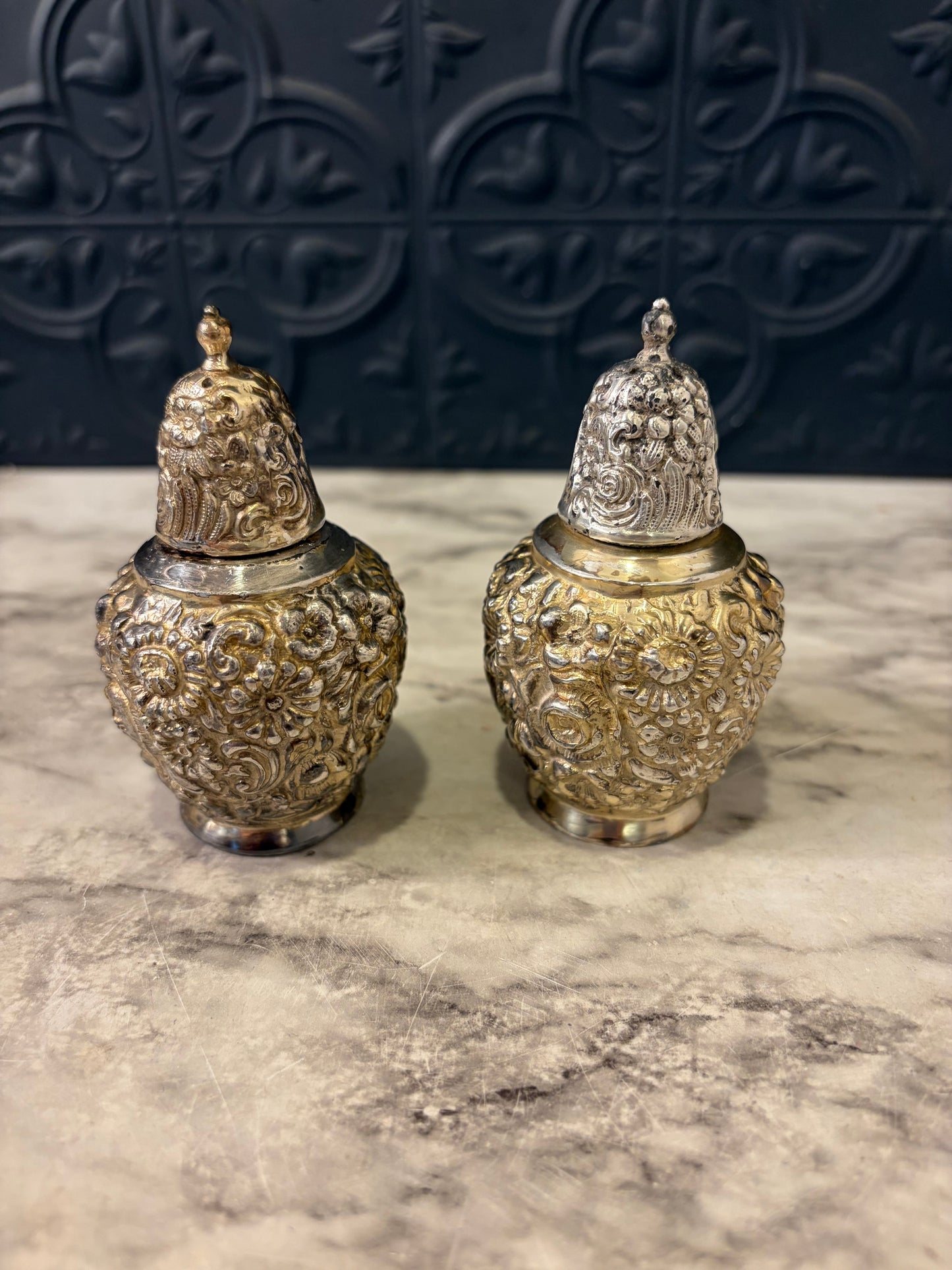 Silver plate Embossed Salt and Pepper by WB Manufacturing Co