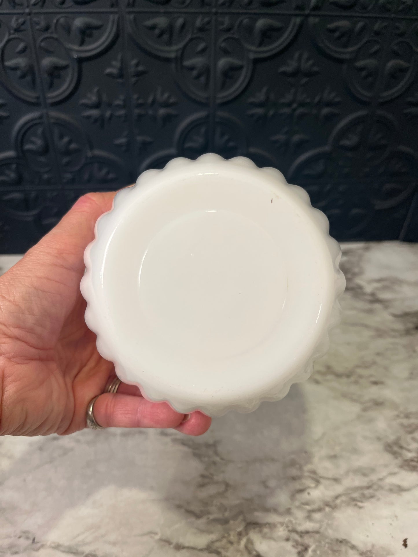 Milk Glass Pinched Rim Vase