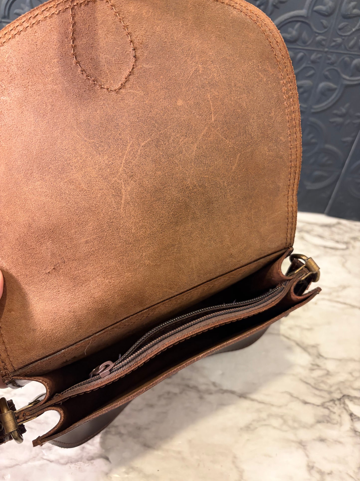 Brown Leather Crossbody with Buckle