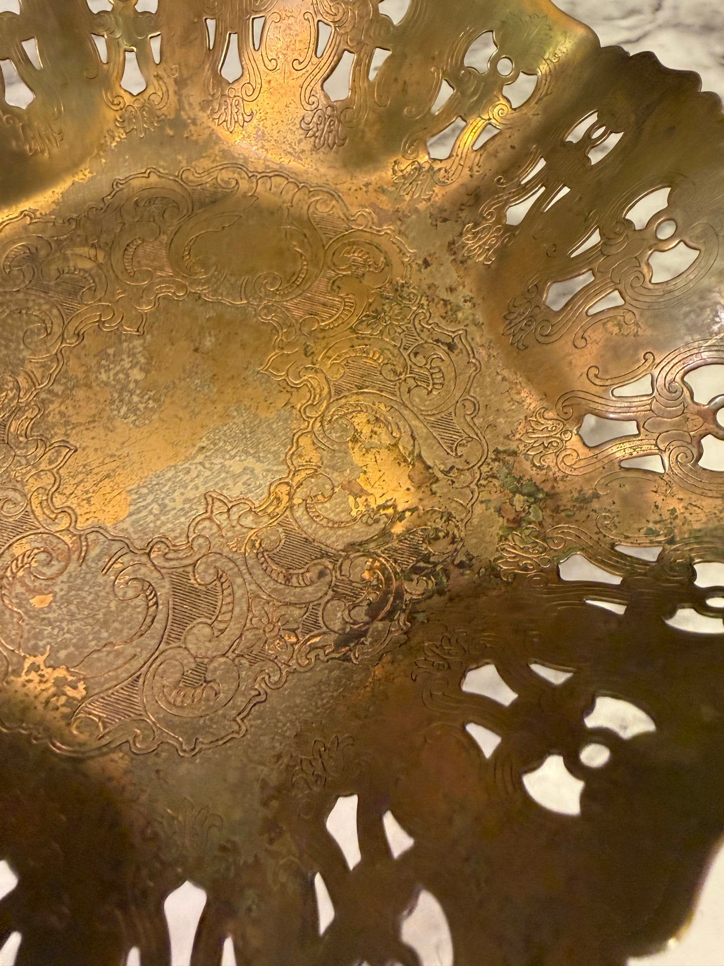 Golden Bronze Pedestal Bowl with cutouts