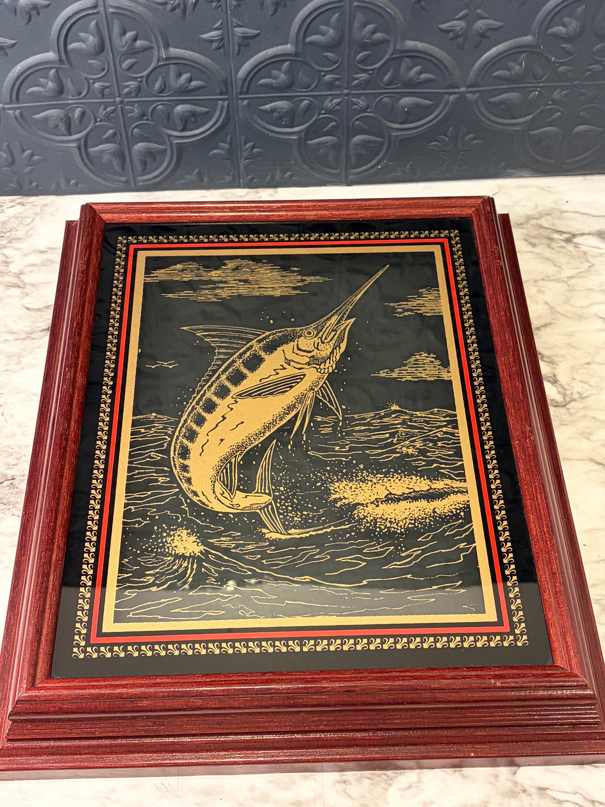 Reverse Gold Etched Marlin Framed