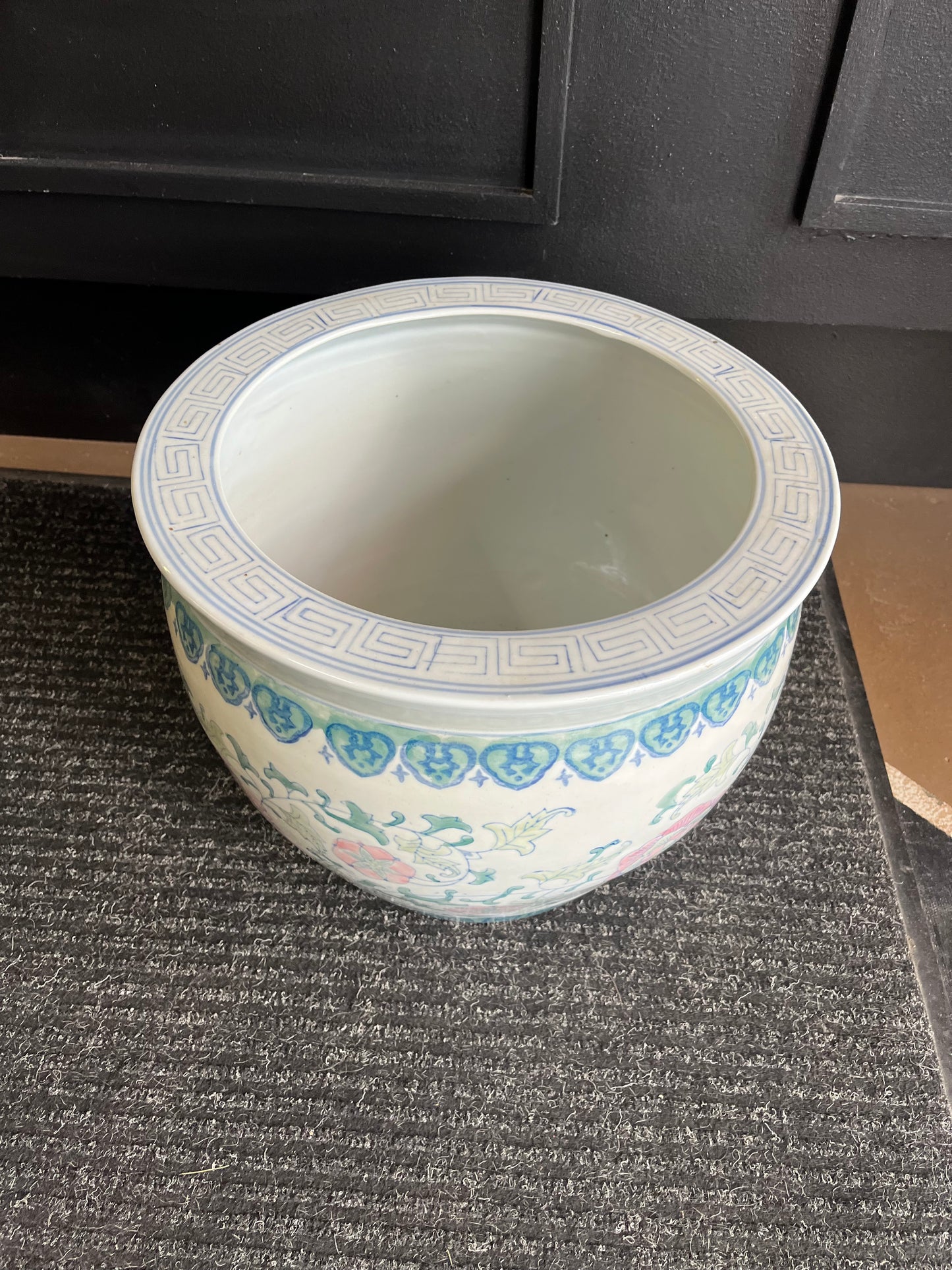 Large Blue and Pink Chinoiserie Fish Bowl Planter