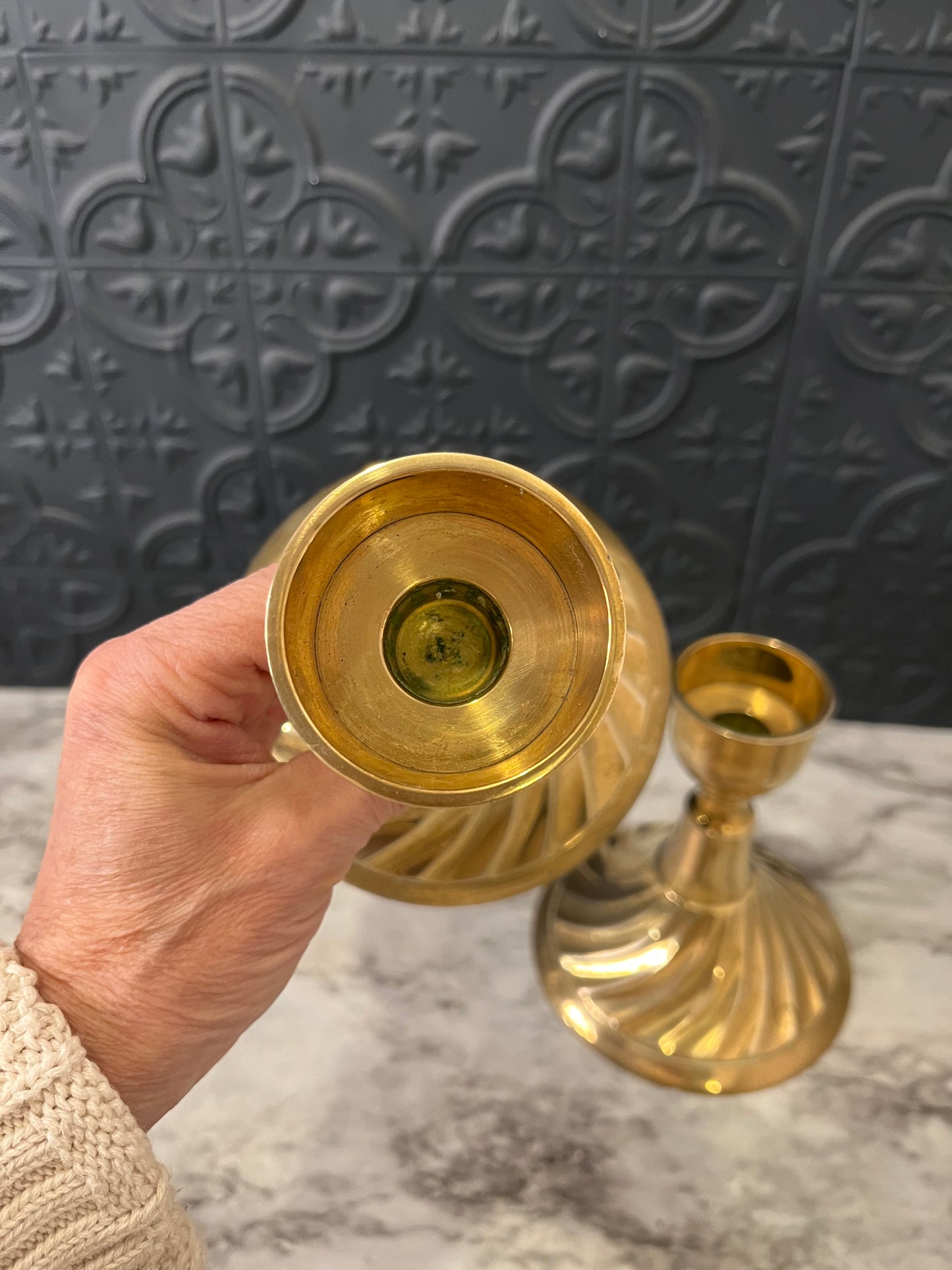 Vintage Spiral Base Brass Candle Holder set of 2