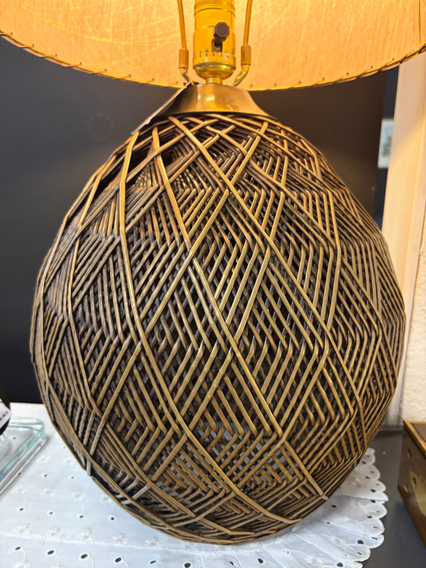 1970 Woven Wicker Geometric Shape Lamp