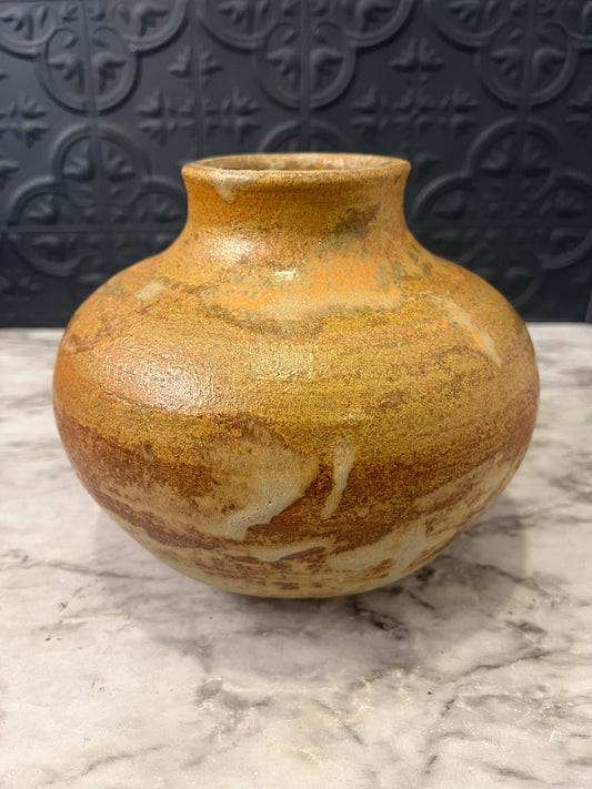 Brown Pottery Bowl Stamped RB Tan