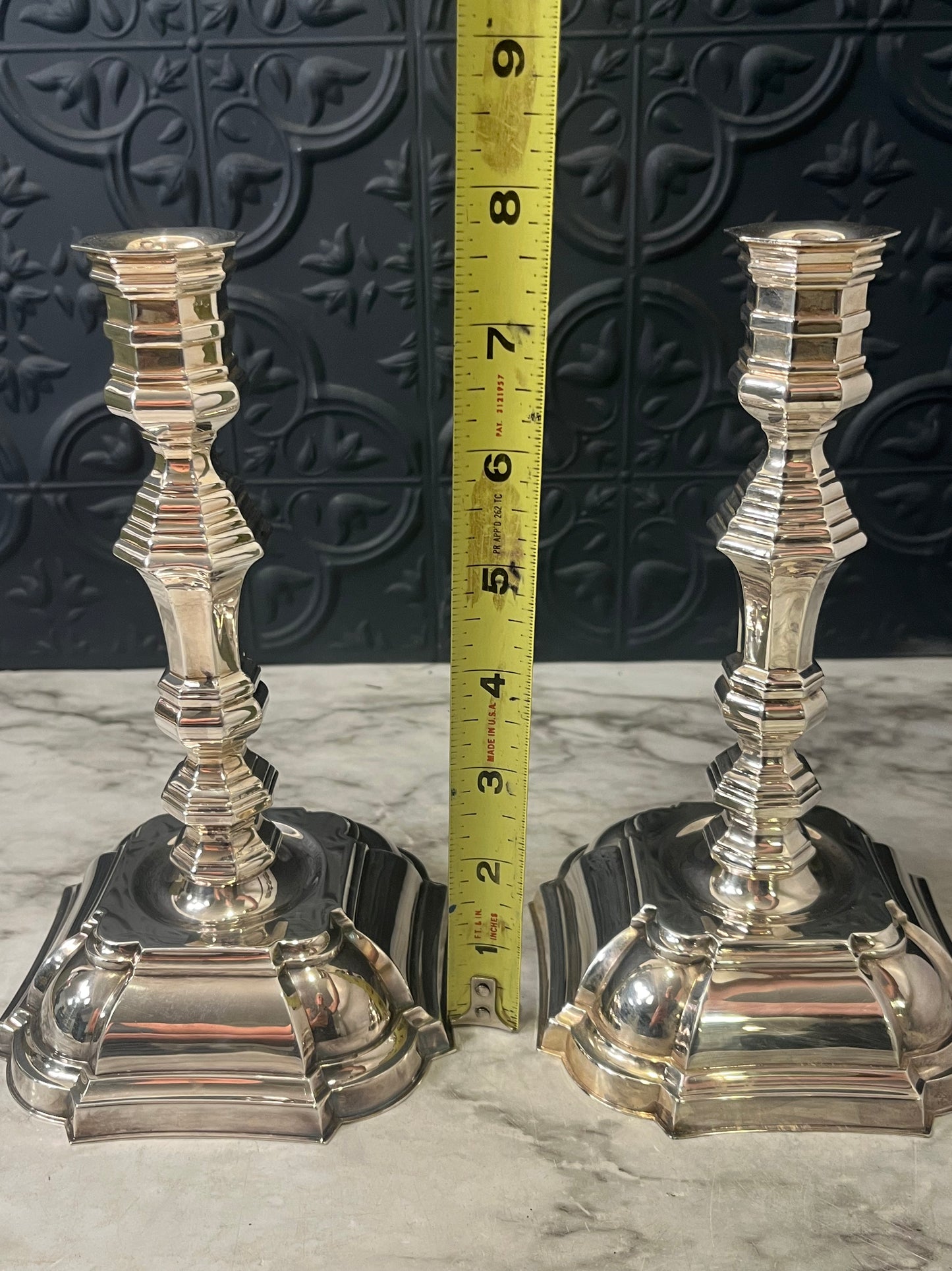 Silver Plate Set of 2 Candle Holders with Square Base