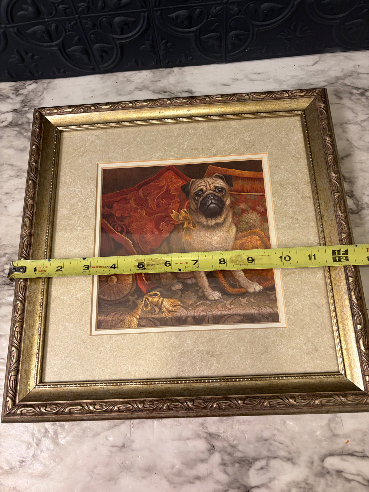 Pampered Pug Print Framed in Gold