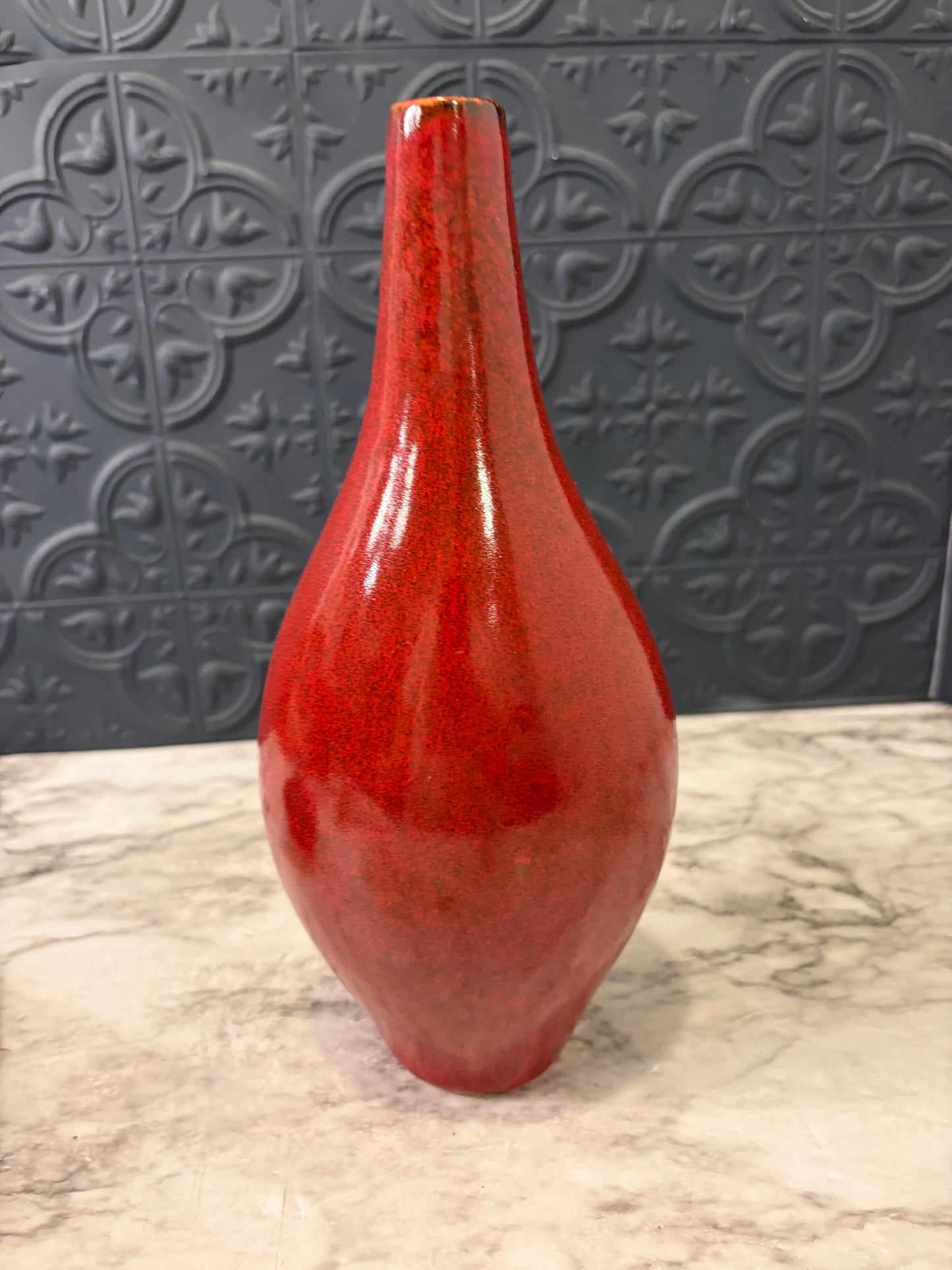 Teardrop Red Vase with Small Neck