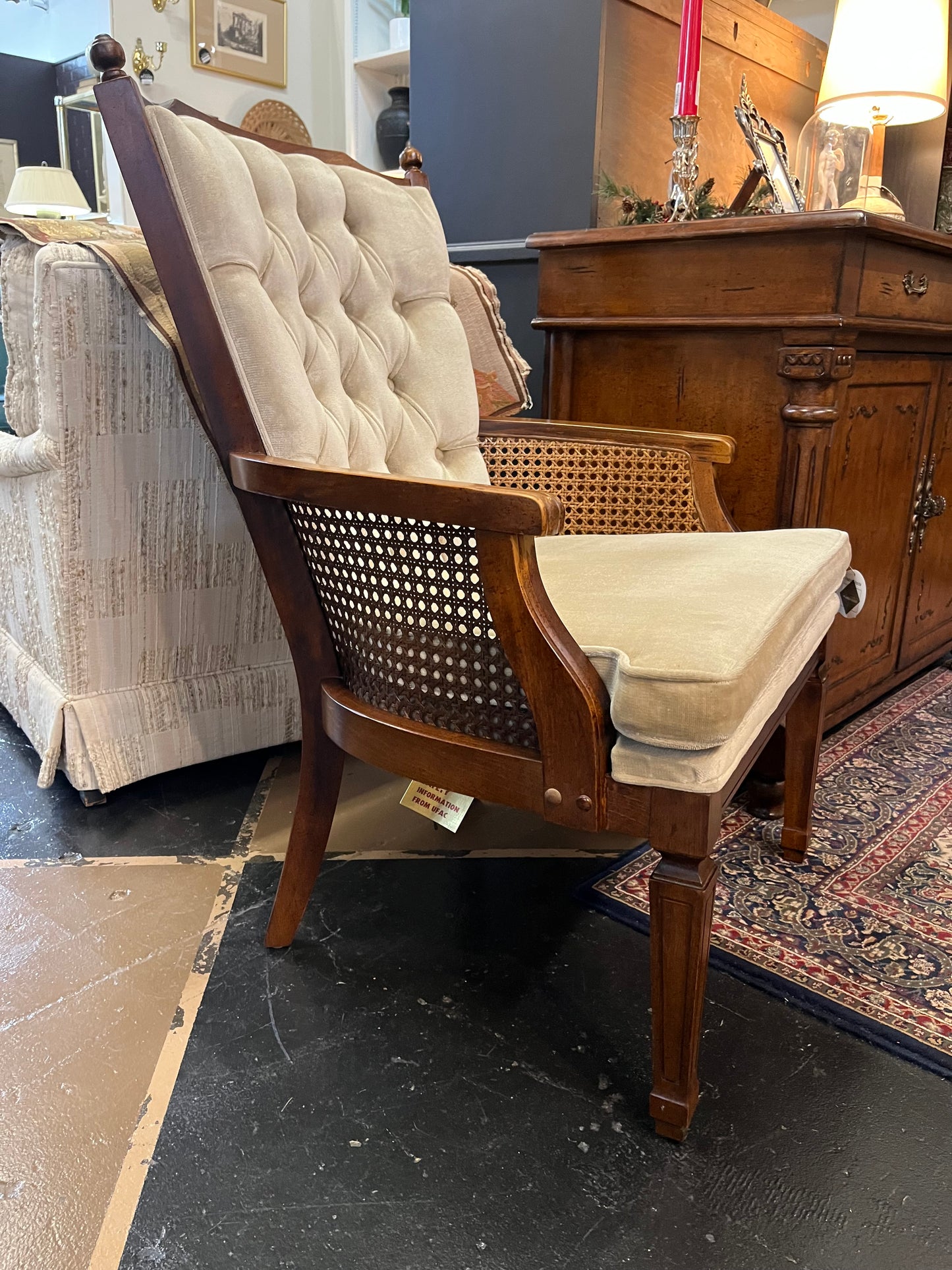 Champagne Velvet and Cane Chair