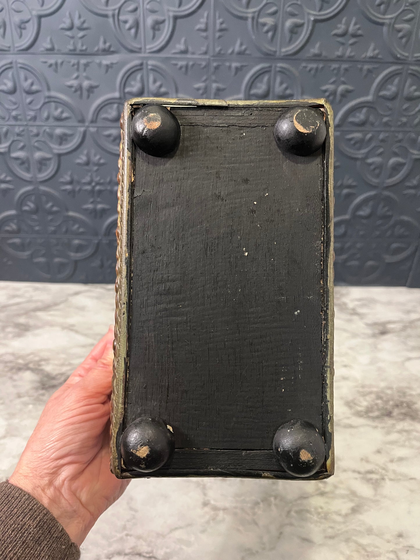 Rectangle Wood Planter with floral Motif