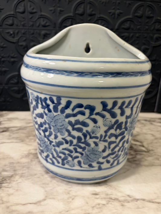 Blue and White Ceramic Wall Pocket