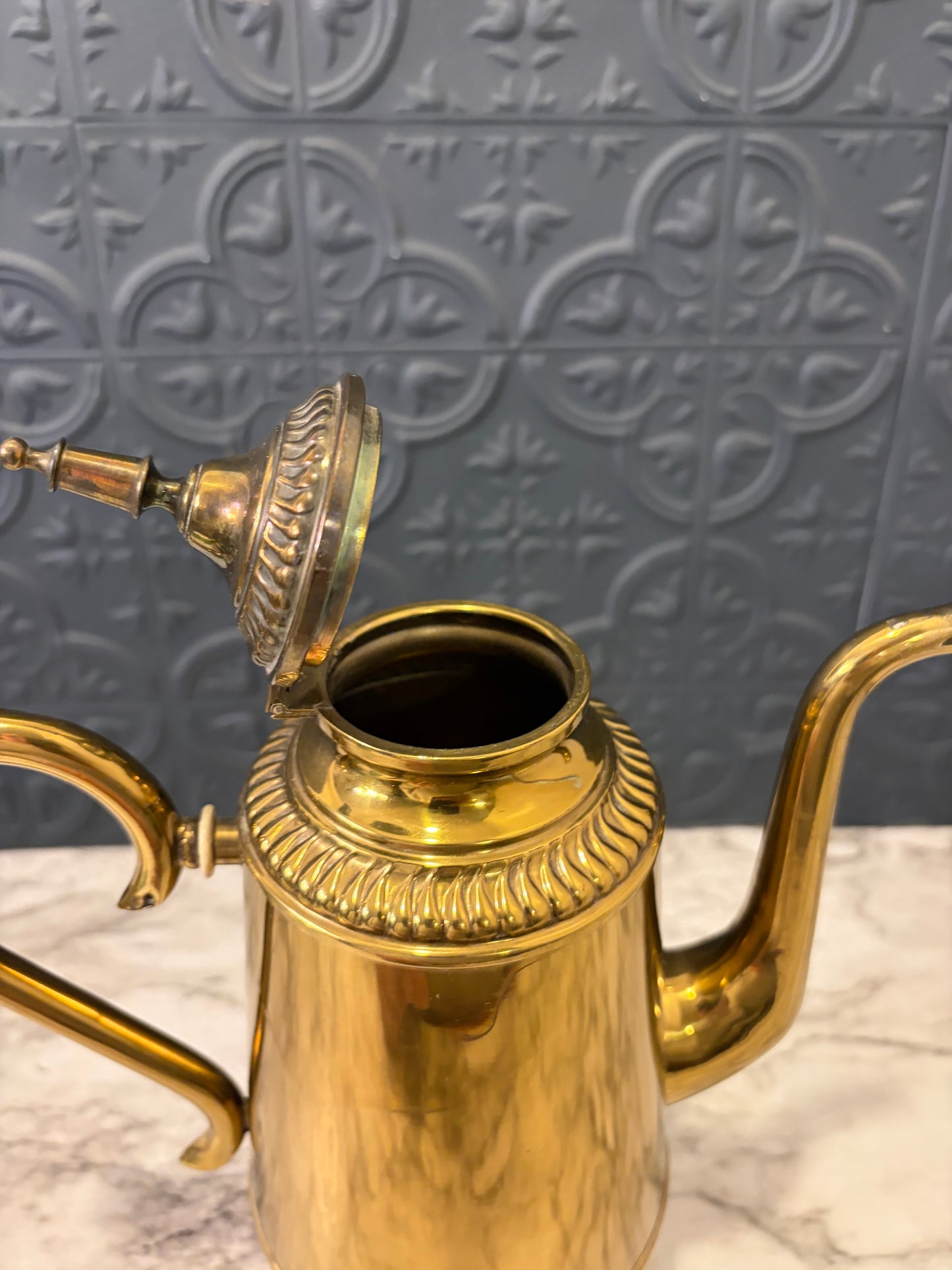 Antique Brass Teapot with Etching 1906