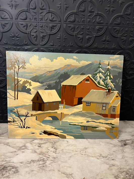 Vintage Paint by Number Village in Winter