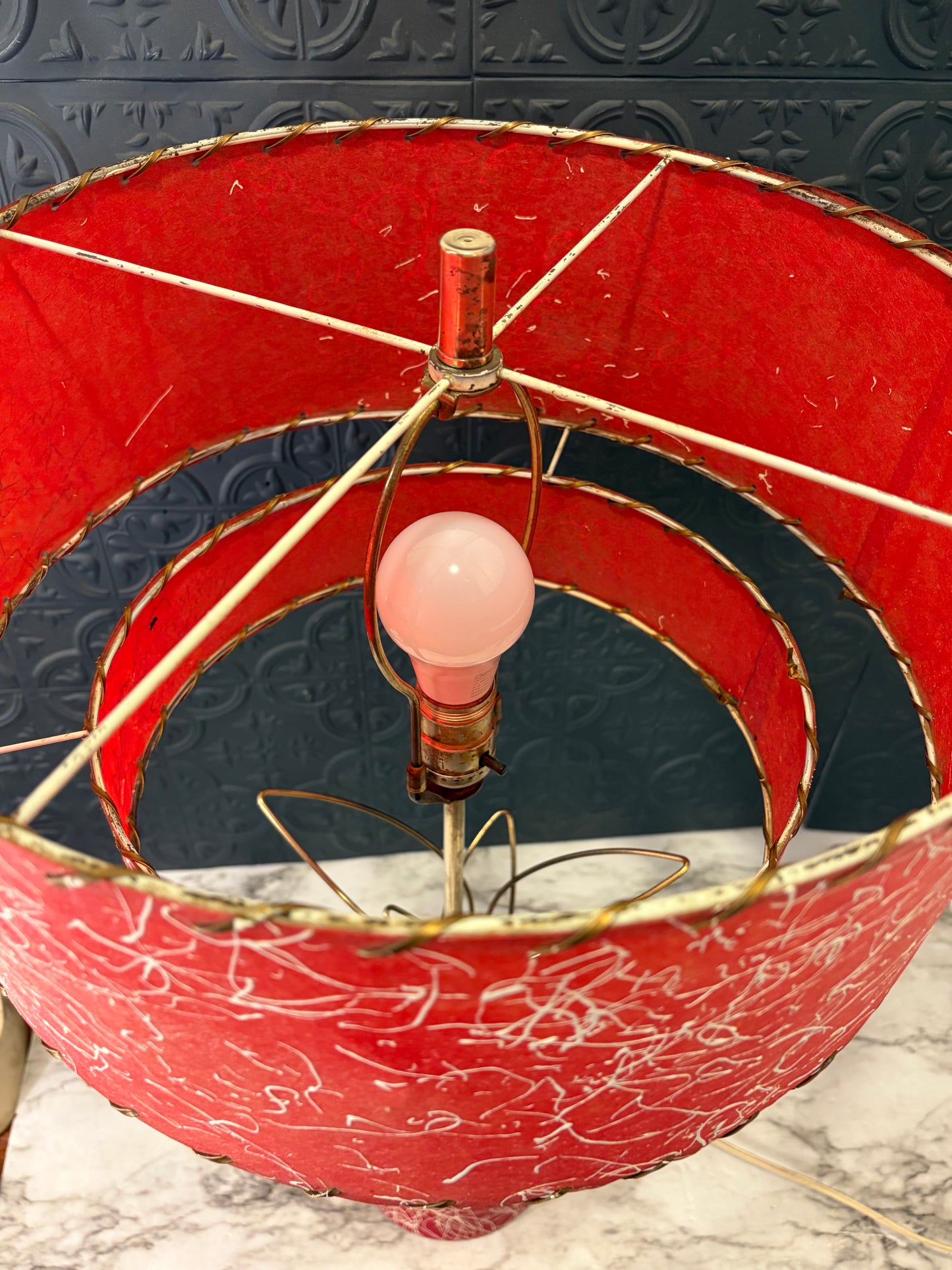 Mid Century Red Two Tier Fiberglass Lamp