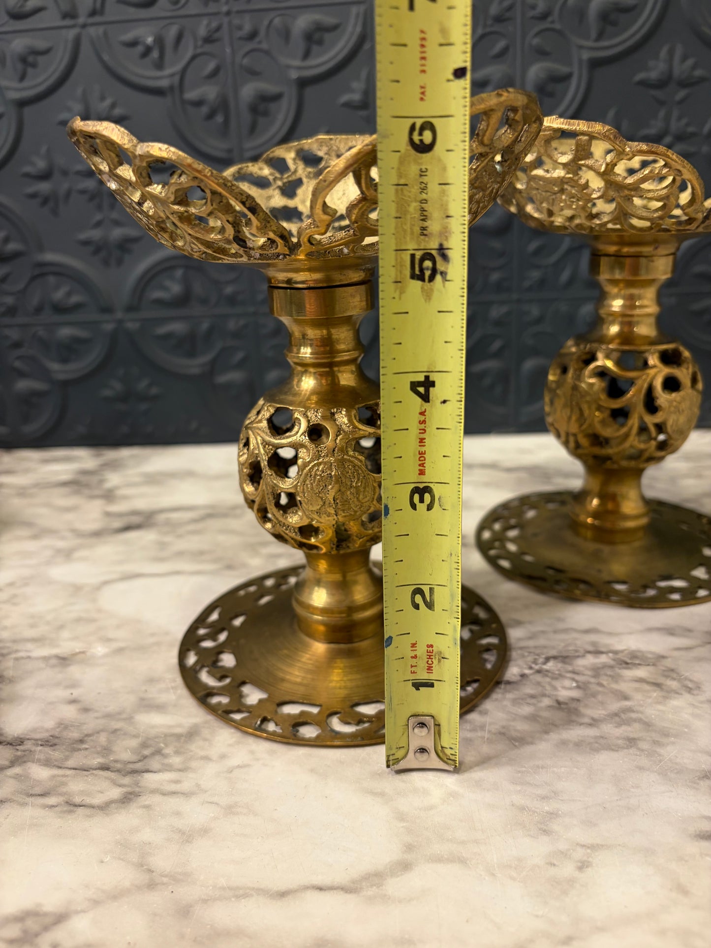Cast Brass Ornate Candle Holder Set of 2