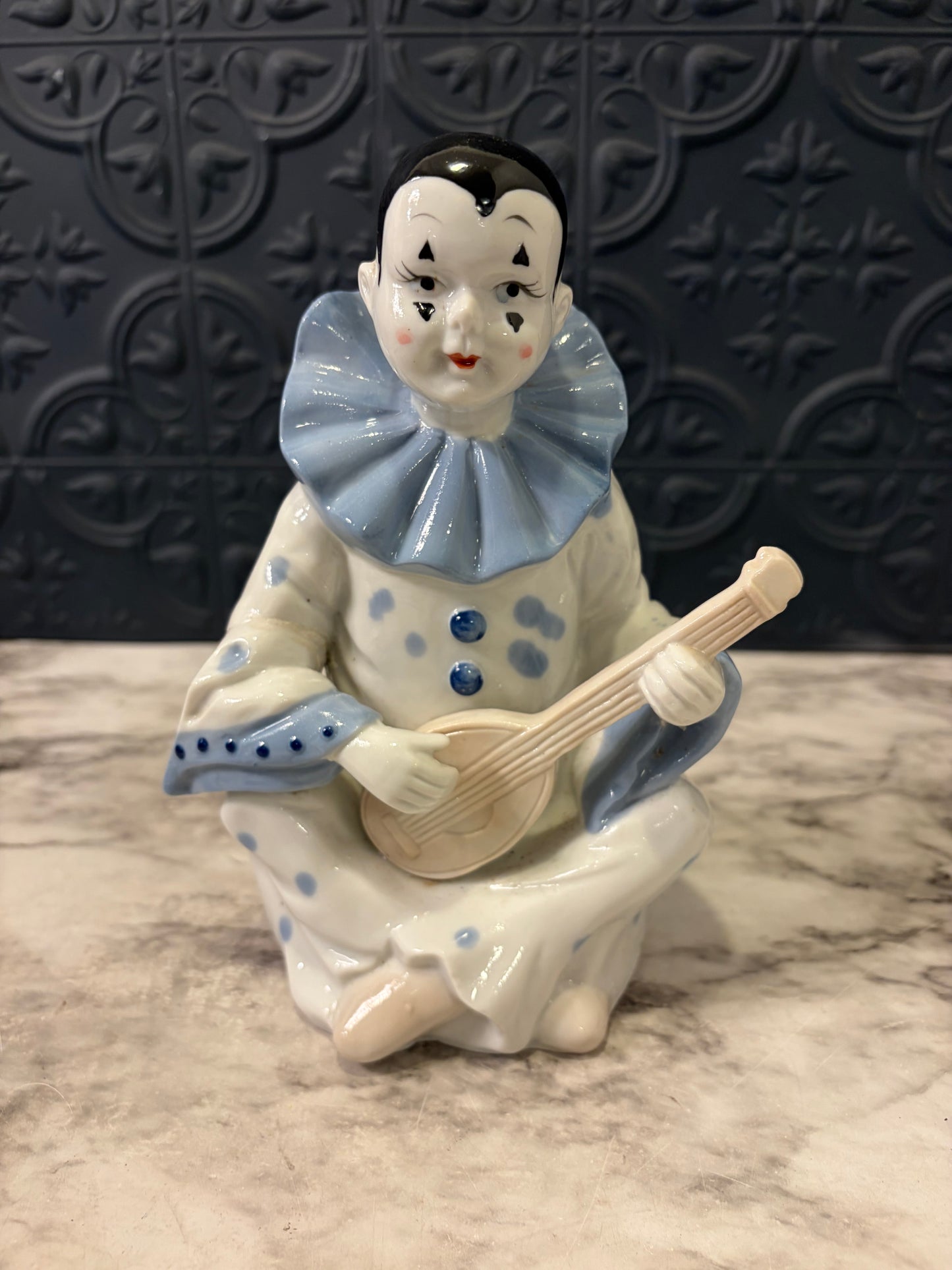 Blue and White Clown Music Box AS  IS