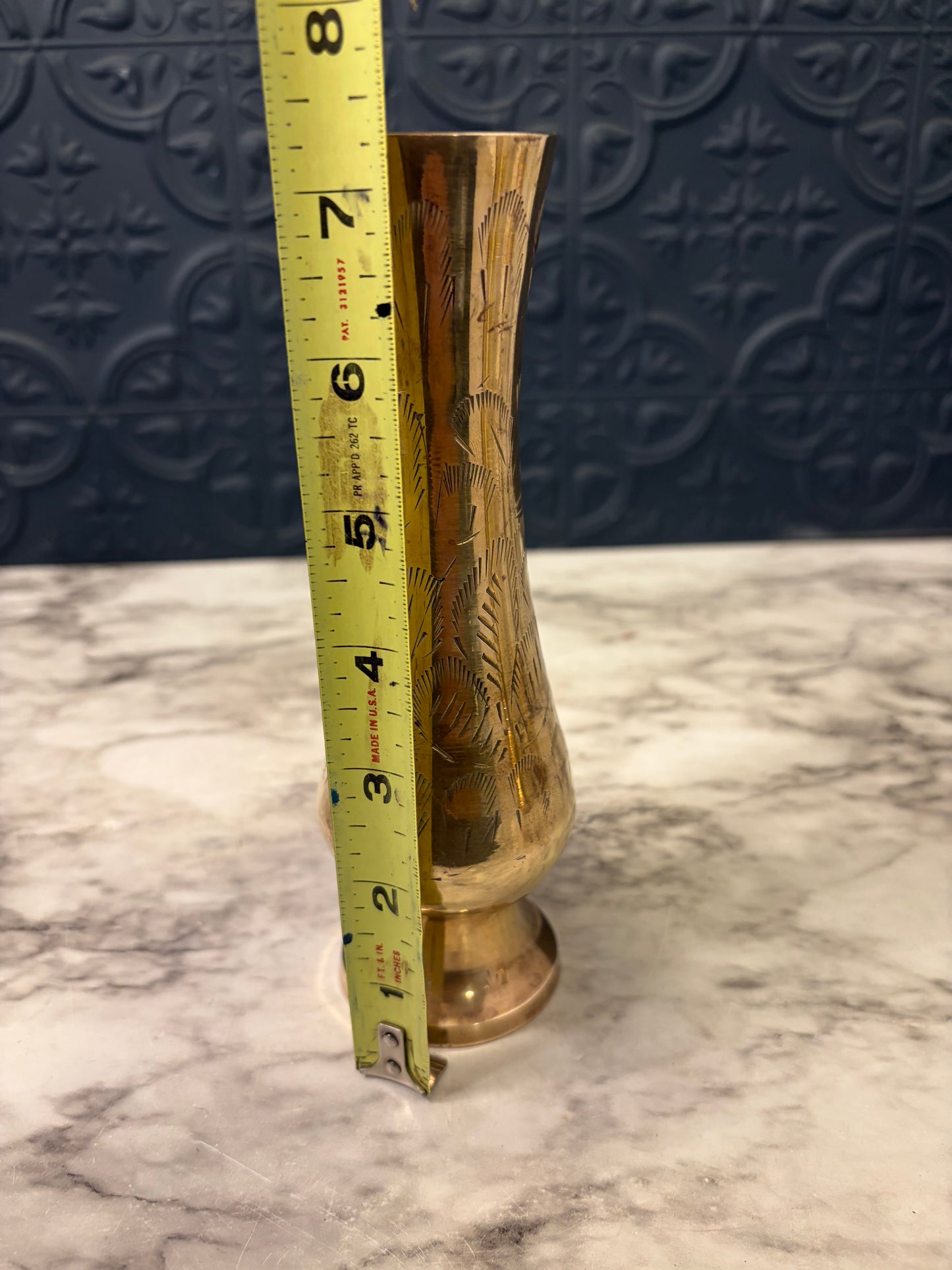 7.25 " Etched Leaf Brass Vase