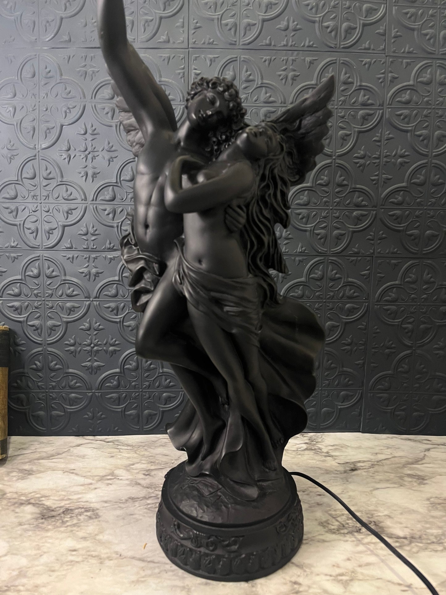 Black Resin Winged Angel Torch Lamp