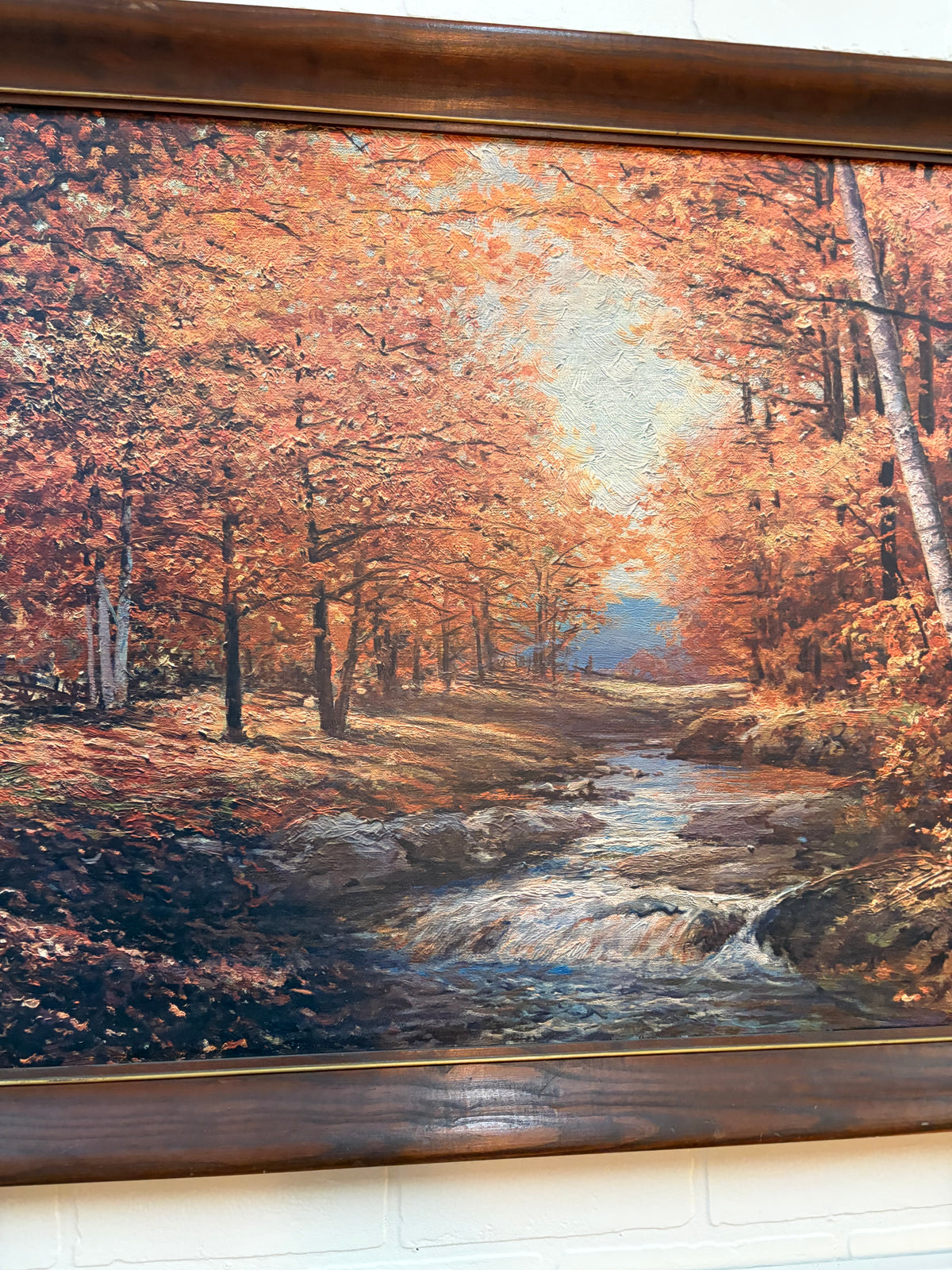 Vintage Framed Print of Fall Trees and Stream 52 x 28