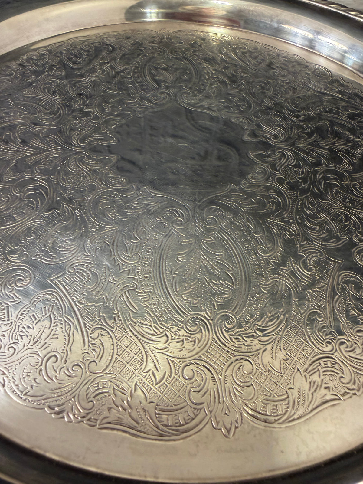 12" Etched Silver Plate Tray with Rope Edge