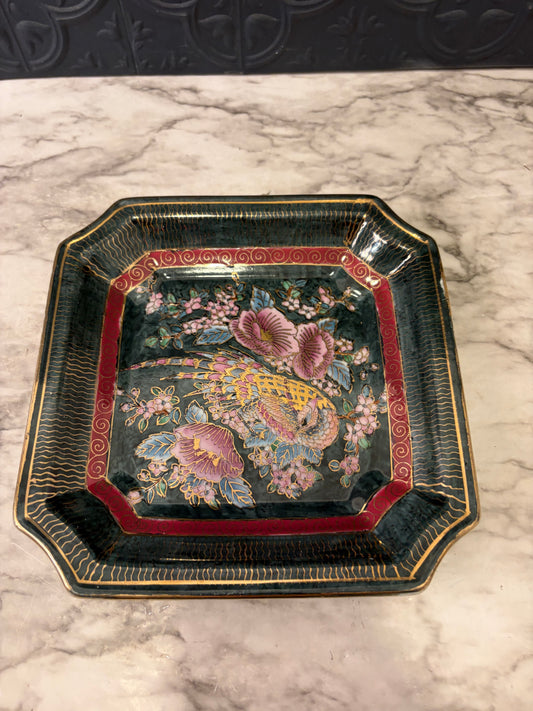 Square Hand Painted Porcelain Plate with Pheasant