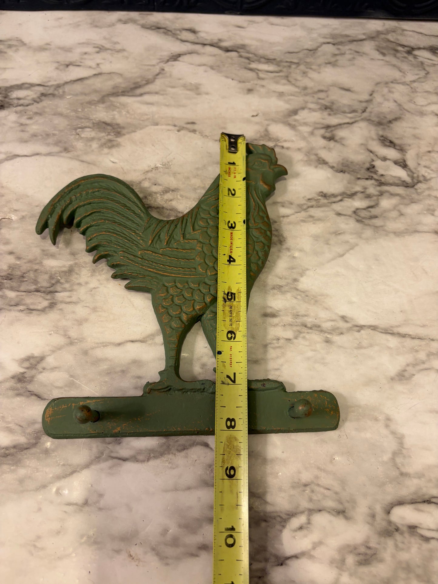 Green Cast Iron Rooster Peg Hook