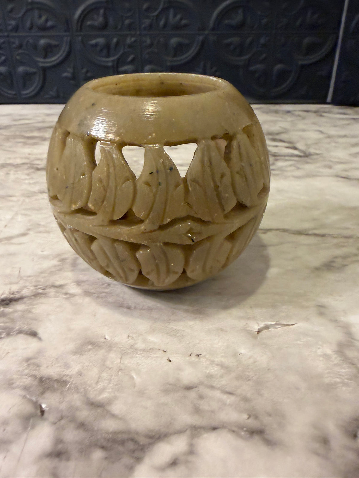 3.5" Round Handcarved Soapstone Votive Holder