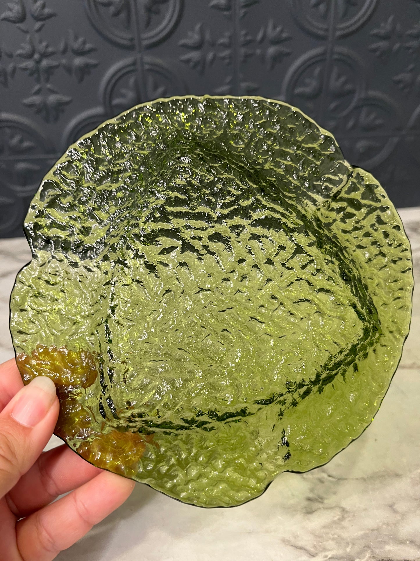 Green Glass Crinkle Ashtray