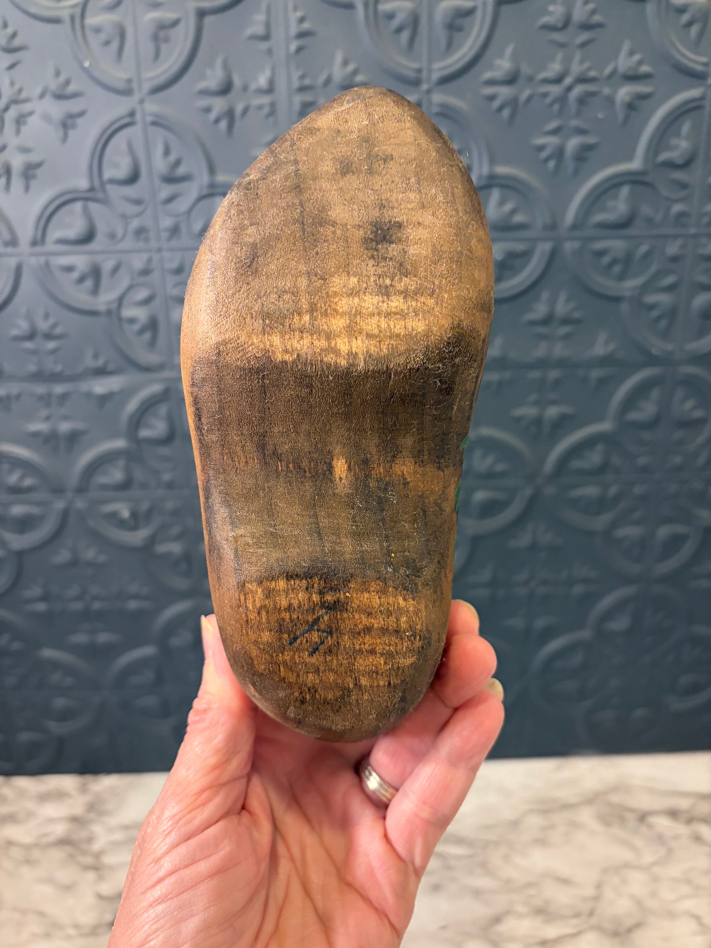 Small Wooden Shoe with Holly design