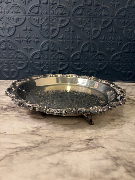 12" Silver Plate Etched Tray with Feet