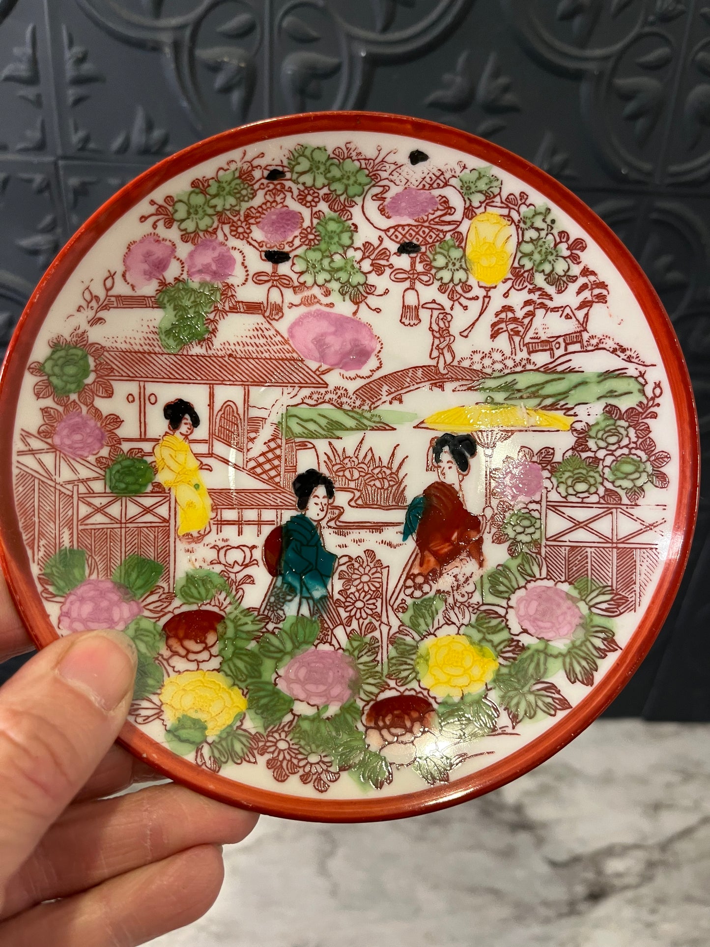 Hand Painted Japanese Plate Geisha Girl